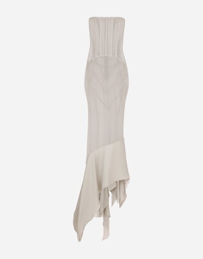 Dolce & Gabbana Kim Dolce&gabbana Long Silk Georgette Dress In Grey
