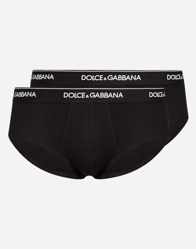 Dolce & Gabbana Bi-pack Brando Briefs In Stretch Cotton In Black