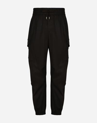 Dolce & Gabbana Cotton Cargo Pants With Branded Tag In Black
