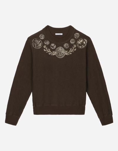 Dolce & Gabbana Round-neck Jersey Sweatshirt With Coin Print