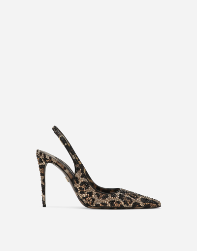 Dolce & Gabbana Satin Slingbacks With Rhinestones In Animal Print