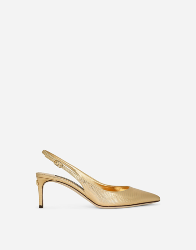 Dolce & Gabbana Foiled Calfskin Slingbacks In Gold