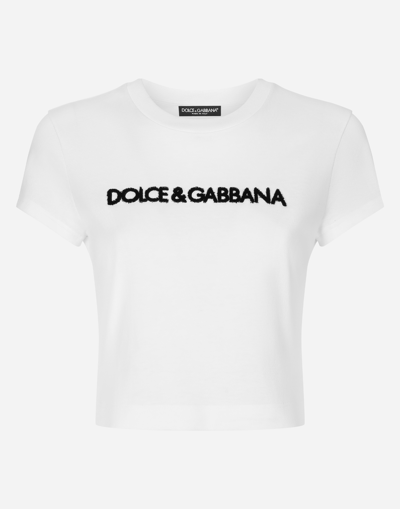 Dolce & Gabbana Short T-shirt With Dg Logo In Optical_white