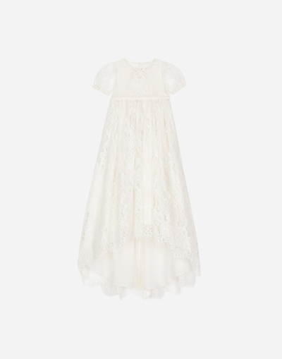 Dolce & Gabbana Babies' Empire-line Ramage Chantilly Lace Christening Dress With Short Sleeves
