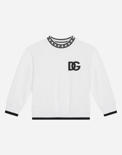 Dolce & Gabbana Kids' Jersey Round-neck Sweatshirt With Dg Logo Print