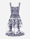 DOLCE & GABBANA BUSTIER MIDI DRESS IN MAJOLICA-PRINT POPLIN