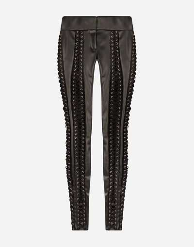 Dolce & Gabbana Faux Leather Trousers With Lacing And Eyelets