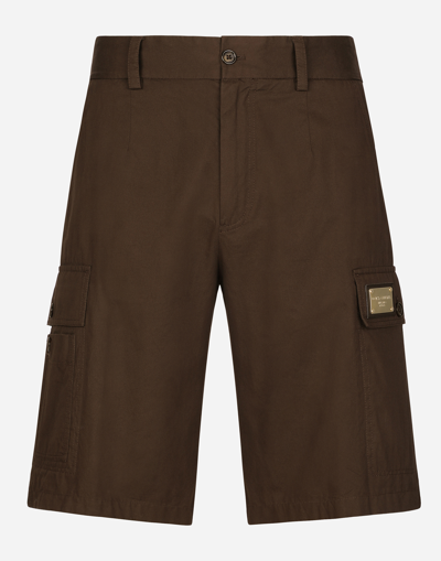 Dolce & Gabbana Cotton Gabardine Cargo Bermuda Shorts With Brand Plate