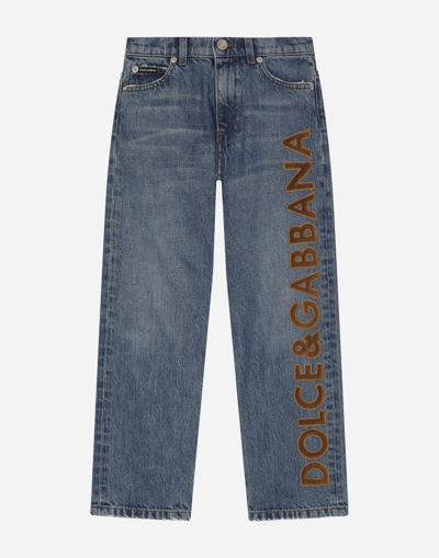 Dolce & Gabbana 5-pocket Treated Denim Jeans With Logo Appliqué And The Logo Tag In Black