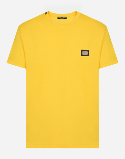 Dolce & Gabbana Cotton T-shirt With Branded Tag In Yellow