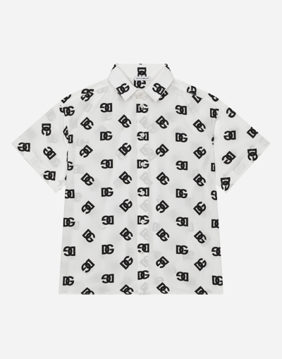 Dolce & Gabbana Poplin Shirt With Dg Logo Print In Multi
