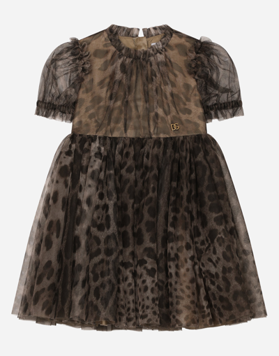 Dolce & Gabbana Kids' Leopard-print Tulle Midi Dress
