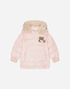 DOLCE & GABBANA LONG NYLON DOWN JACKET WITH ALL-OVER LOGO PRINT