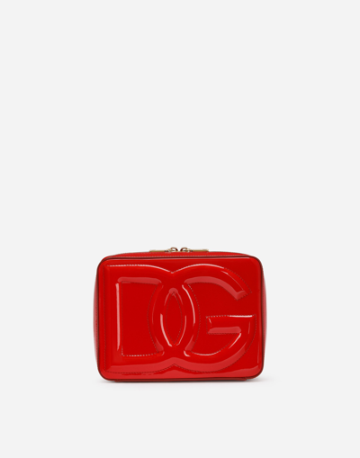 Dolce & Gabbana Medium Patent Leather Camera Bag With Logo In Orange