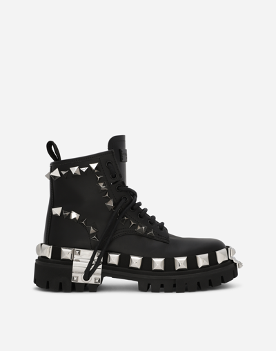 Dolce & Gabbana Calfskin Ankle Boots With Studs In Black