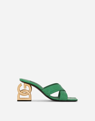 Dolce & Gabbana Crocodile-print Calfskin Mules With Dg Pop Heel In Green