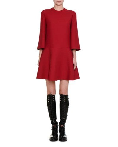 Valentino 3/4-sleeve Crepe Couture A-line Dress In Red