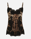 DOLCE & GABBANA LEOPARD-PRINT SATIN TOP WITH LACE INLAY