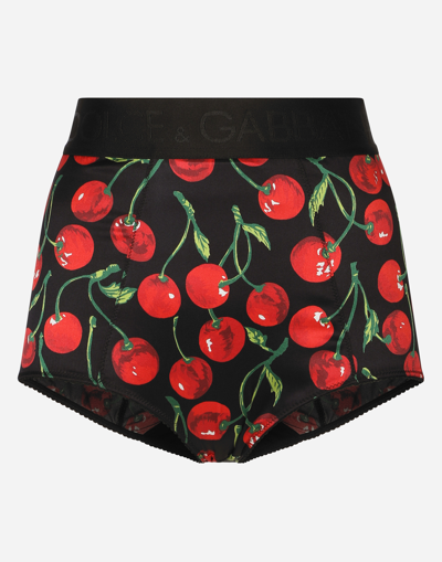 Dolce & Gabbana Cherry-print High-waisted Briefs In Black