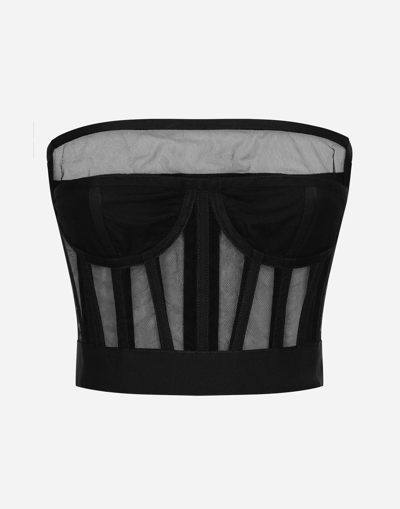 Dolce & Gabbana Tulle Bustier Top With Boning In Black