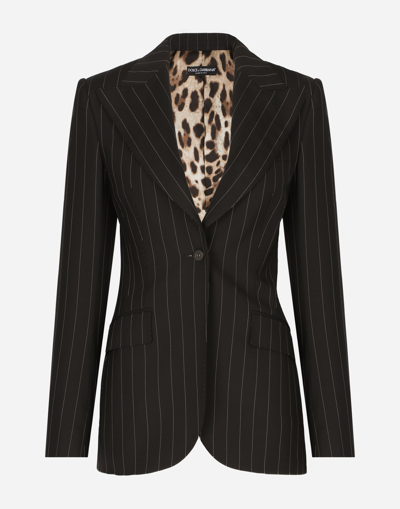 Dolce & Gabbana Single-breasted Pinstripe Wool Turlington Jacket In Black