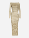 Dolce & Gabbana Lurex Longuette Midi Dress With Detachable Sleeve In Gold