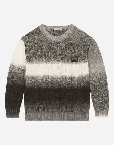 Dolce & Gabbana Kids' Round-neck Ombré Knit Pullover With Logo Tag