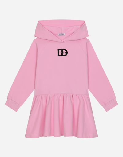 Dolce & Gabbana Kids' Dg Cotton-blend Hooded Dress In Rosa Confetto