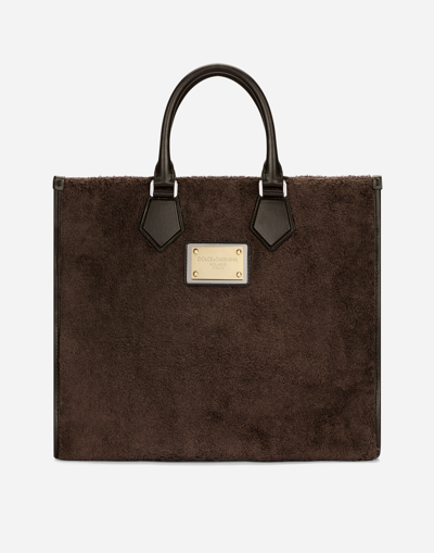 Dolce & Gabbana Large Terrycloth Shopper In Brown