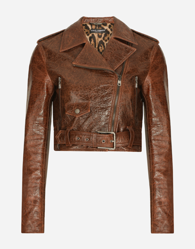 Dolce & Gabbana Coated Cotton Faux Leather Biker Jacket