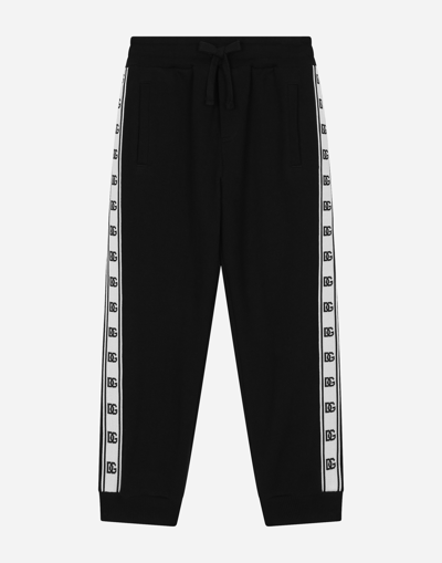 Dolce & Gabbana Kids' Cotton Jogging Trousers With Logo Band On Side In Black