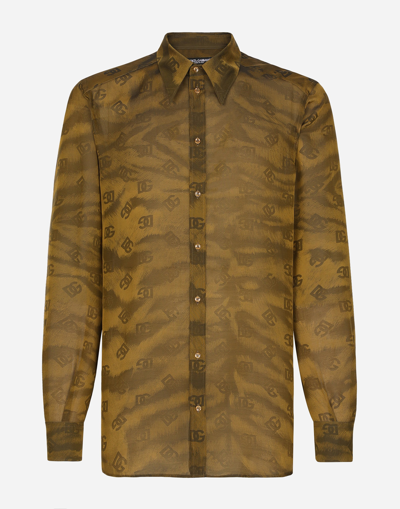 Dolce & Gabbana Silk Jacquard Martini-fit Shirt With Dg Logo And Tigers