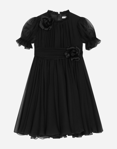 Dolce & Gabbana Short-sleeved Chiffon Dress In Black