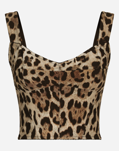 Dolce & Gabbana Cropped-oberteil Mit Leoparden-print In Brown