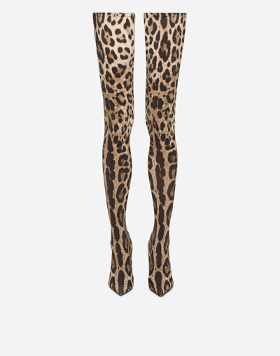 Dolce & Gabbana Kim Dolce&gabbana Leopard-print Stretch Fabric Thigh-high Boots In Animal Print