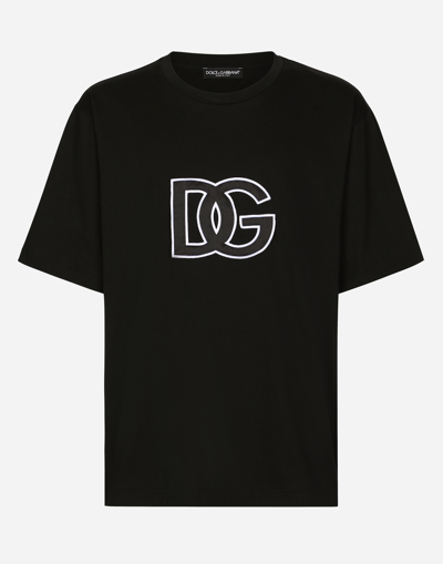 Dolce & Gabbana Embroidered Logo T-shirt In Black