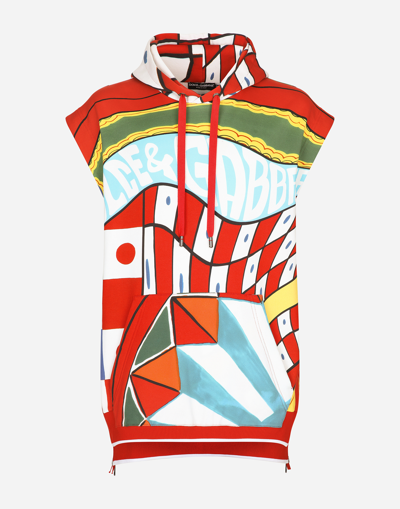 Dolce & Gabbana Sleeveless Jersey Hoodie With Printed Hood