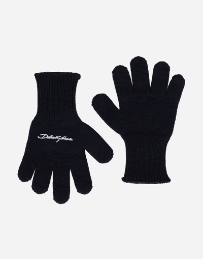 Dolce & Gabbana Ribbed Knit Gloves With Logo Embroidery