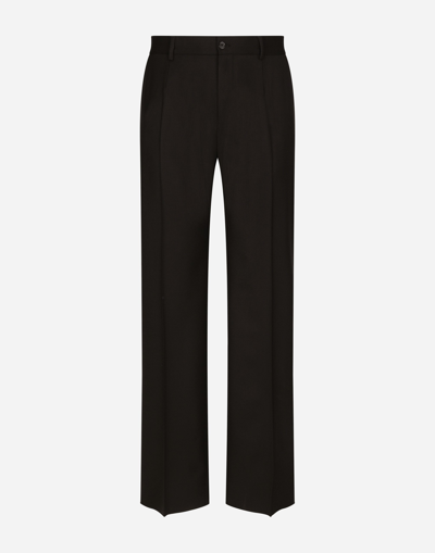 Dolce & Gabbana Stretch Wool Twill Trousers With Wide Leg