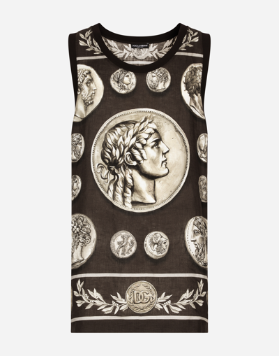 Dolce & Gabbana Coin Print Tank Top In Cotton And Linen