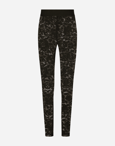 Dolce & Gabbana Floral Lace-stitch Leggings In Black