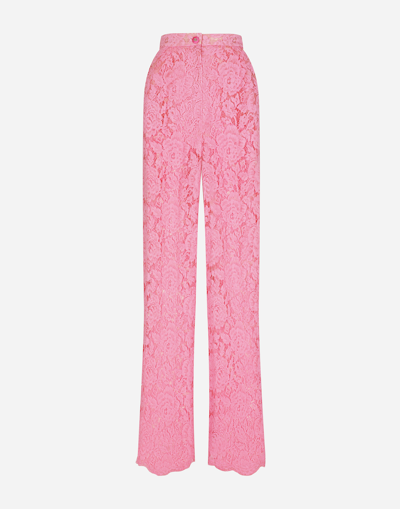 Dolce & Gabbana Flared Branded Stretch Lace Trousers