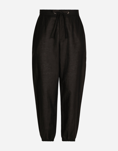 Dolce & Gabbana Linen And Cotton Jogging Trousers With Logo Label