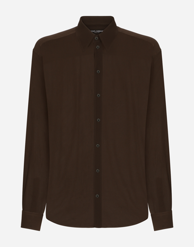 Dolce & Gabbana Oversize Silk Georgette Shirt In Brown