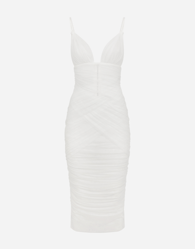 Dolce & Gabbana Tulle Draped Calf-length Dress In White