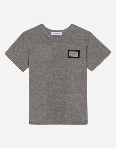 Dolce & Gabbana Babies' Logo Plaque Cotton T-shirt In Grey