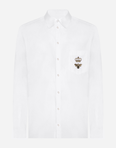 Dolce & Gabbana Cotton Martini-fit Shirt With Embroidery In White