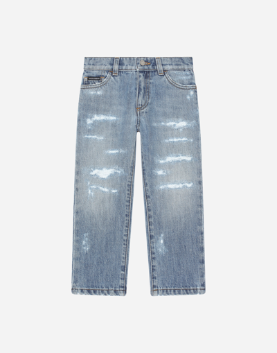 Dolce & Gabbana Washed Denim Jeans With Abrasions In Multi