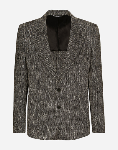 Dolce & Gabbana Double-breasted Herringbone Cotton And Wool Tweed Jacket