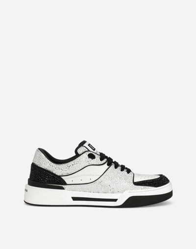 Dolce & Gabbana New Roma Rhinestone-embellished Trainers In White_black